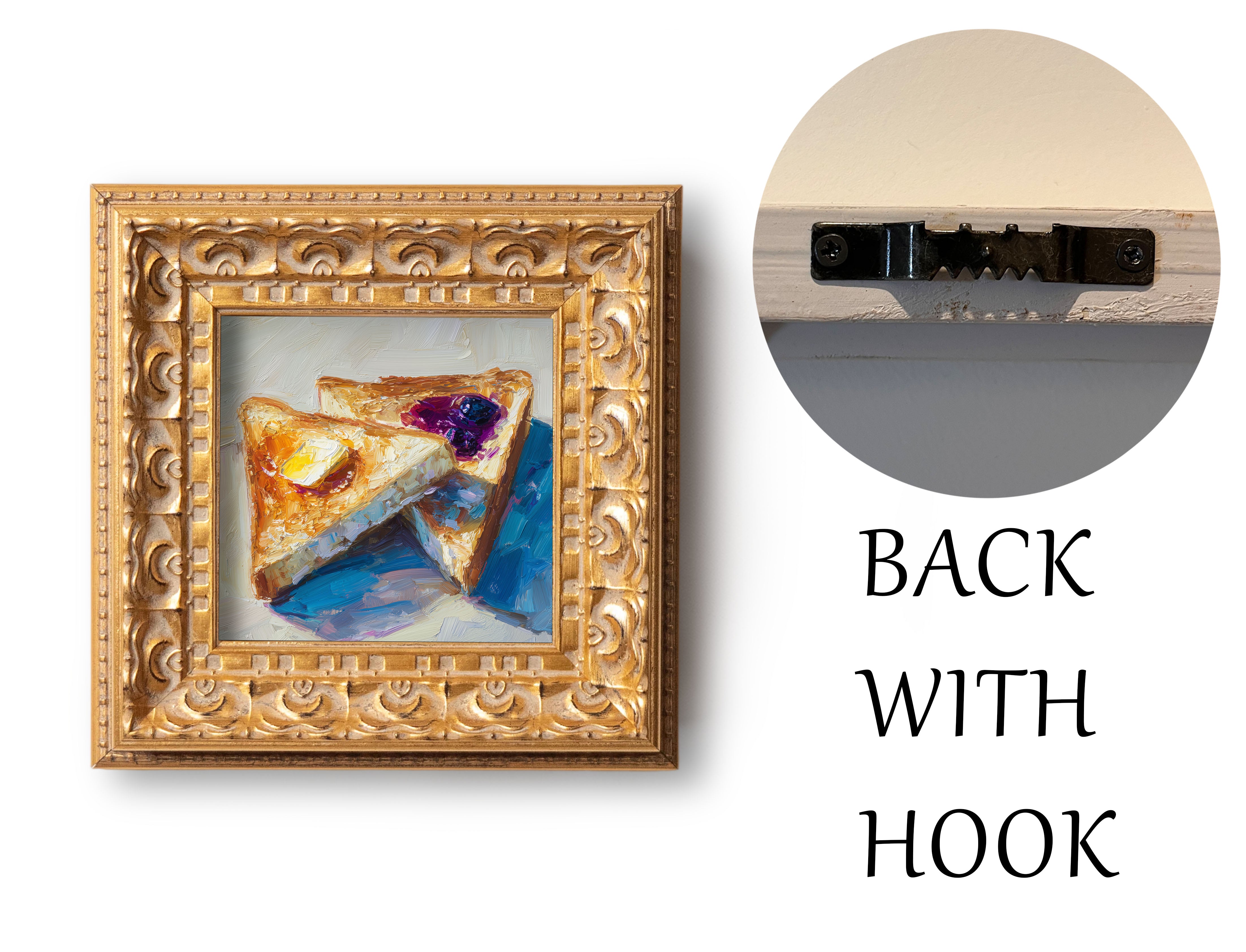 Still life Oil Painting, Original Hand Painted Art,  Wall Art Decor, Gift for Friends, Small 5X5 Gold Framed Artwork, Sauced Toast