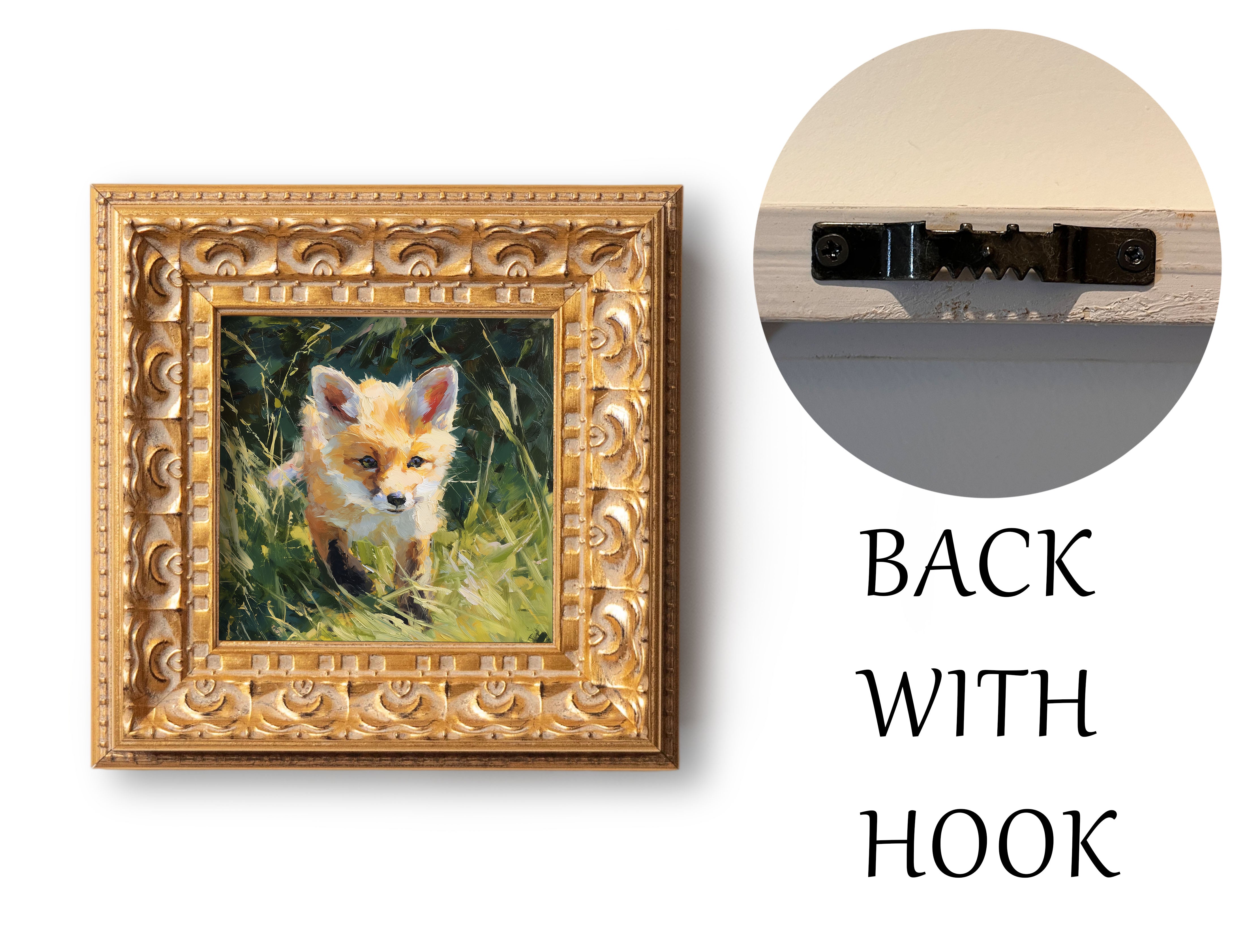 Hand Panted Fox Oil Painting, Original Art, Living Room Wall Art Decor, 5X5 Gold Framed Artwork, Still life Wildlife, Gift for friends