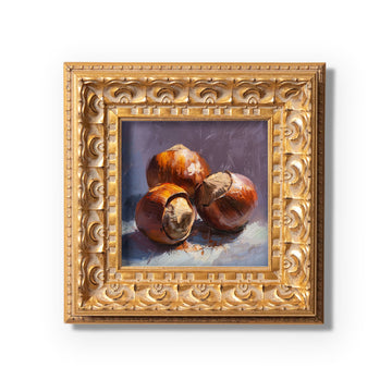 Roasted Chestnuts Still Life, Original Oil Painting, Food Art, Impasto Autumn Wall Decor, Small Framed Artwork