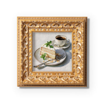 Original Vanilla Cake With Coffee Oil Painting, Cozy Kitchen Wall Art, Hand Painted Ornate Gold Frame Home Decor, Charming Dining Room Decoration, Gift For Friends
