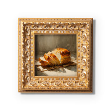 Loaf of Bread Still Life, Original Oil Painting, Food Art, Impasto Kitchen Wall Decor, Small Framed Artwork