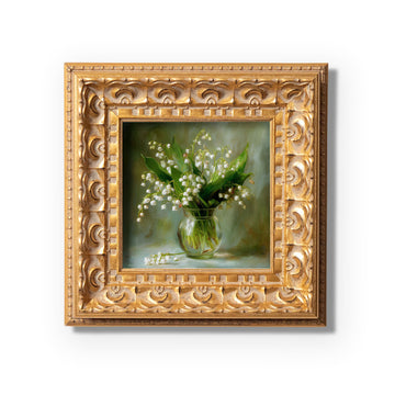 Original Lily Of The Valley Oil Painting, Delicate Floral Wall Art, Hand Painted Ornate Gold Frame Home Decor, Serene Bedroom Decoration, Gift For Friends