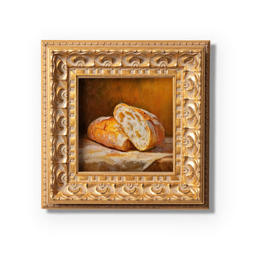 Original Baguette Oil Painting, Rustic Kitchen Wall Art, Hand Painted Ornate Gold Frame Home Decor, Warm Dining Room Decoration, Gift For Friends