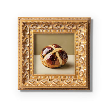 Original Hot Cross Bun Oil Painting, Rustic Kitchen Wall Art, Hand Painted Ornate Gold Frame Home Decor, Warm Dining Room Decoration, Gift For Friends