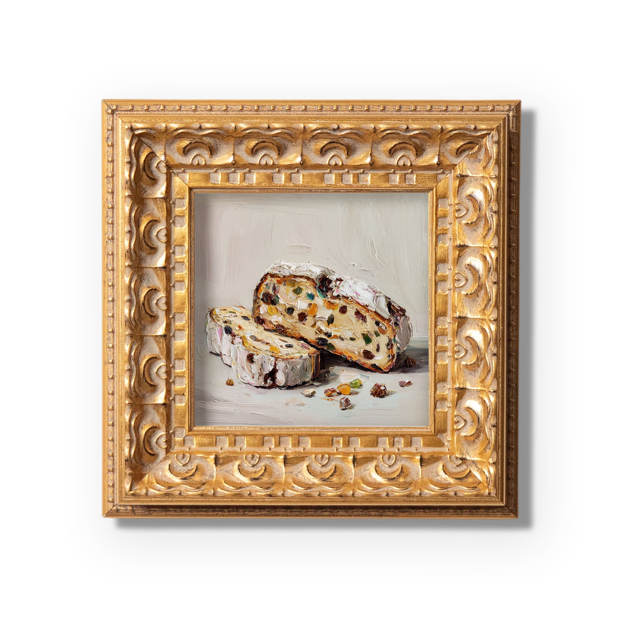 Original Fruit Bread Oil Painting, Rustic Kitchen Wall Art, Hand Painted Ornate Gold Frame Home Decor, Warm Dining Room Decoration, Gift For Friends