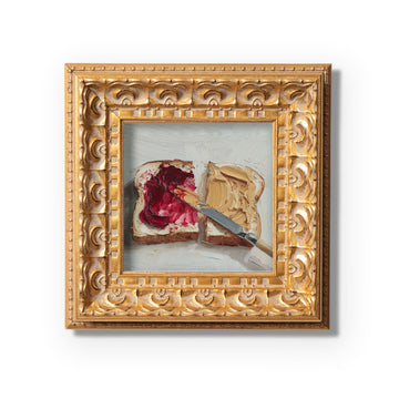 Original Peanut Butter & Jam Toast Oil Painting, Cozy Kitchen Wall Art, Hand Painted Ornate Gold Frame Home Decor, Charming Dining Room Decoration, Gift For Friends