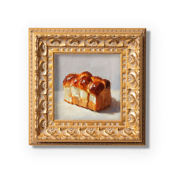 Original Brioche Bread Oil Painting, Rich Kitchen Wall Art, Hand Painted Ornate Gold Frame Home Decor, Warm Dining Room Decoration, Gift For Friends