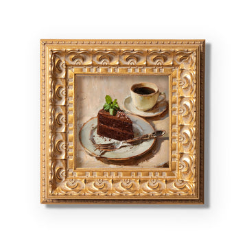 Original Chocolate Cake With Coffee Oil Painting, Rich Kitchen Wall Art, Hand Painted Ornate Gold Frame Home Decor, Stylish Dining Room Decoration, Gift For Friends
