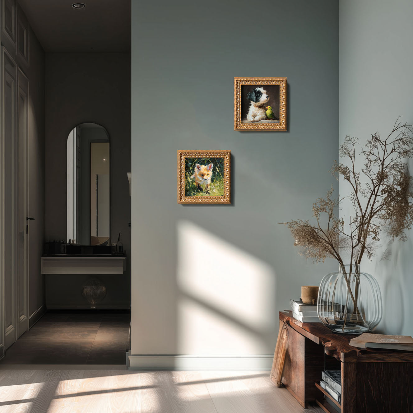 Hand Panted Fox Oil Painting, Original Art, Living Room Wall Art Decor, 5X5 Gold Framed Artwork, Still life Wildlife, Gift for friends