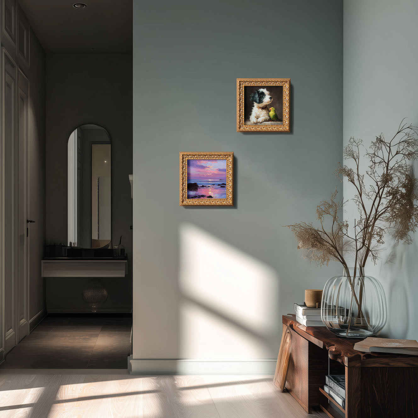 Small Coastal Sunset Oil Painting, Original Hand Painted, Landscape Wall Art, 5X5 Winter Decor, Abstract Artwork, Christmas Gift for Friends