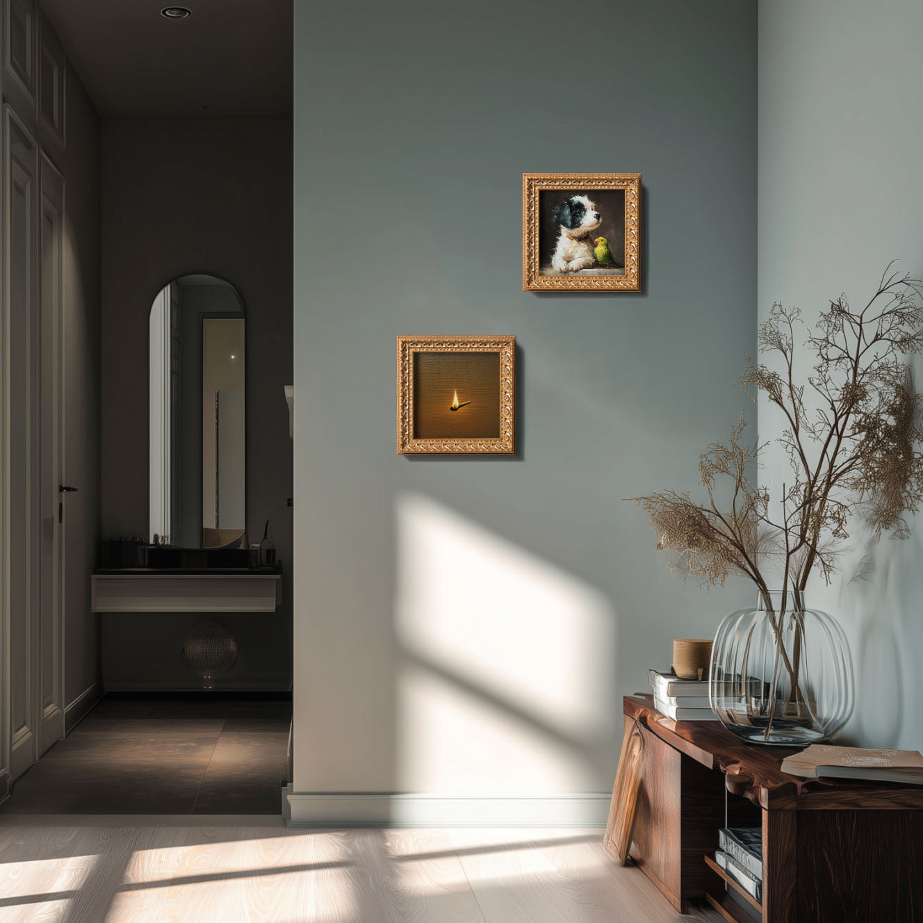 Small Original Lit Match Oil Painting, 5X5 Hand Painted Artwork, Vintage Wall Art, Minimalist Home Decor, Christmas Gift For Friends