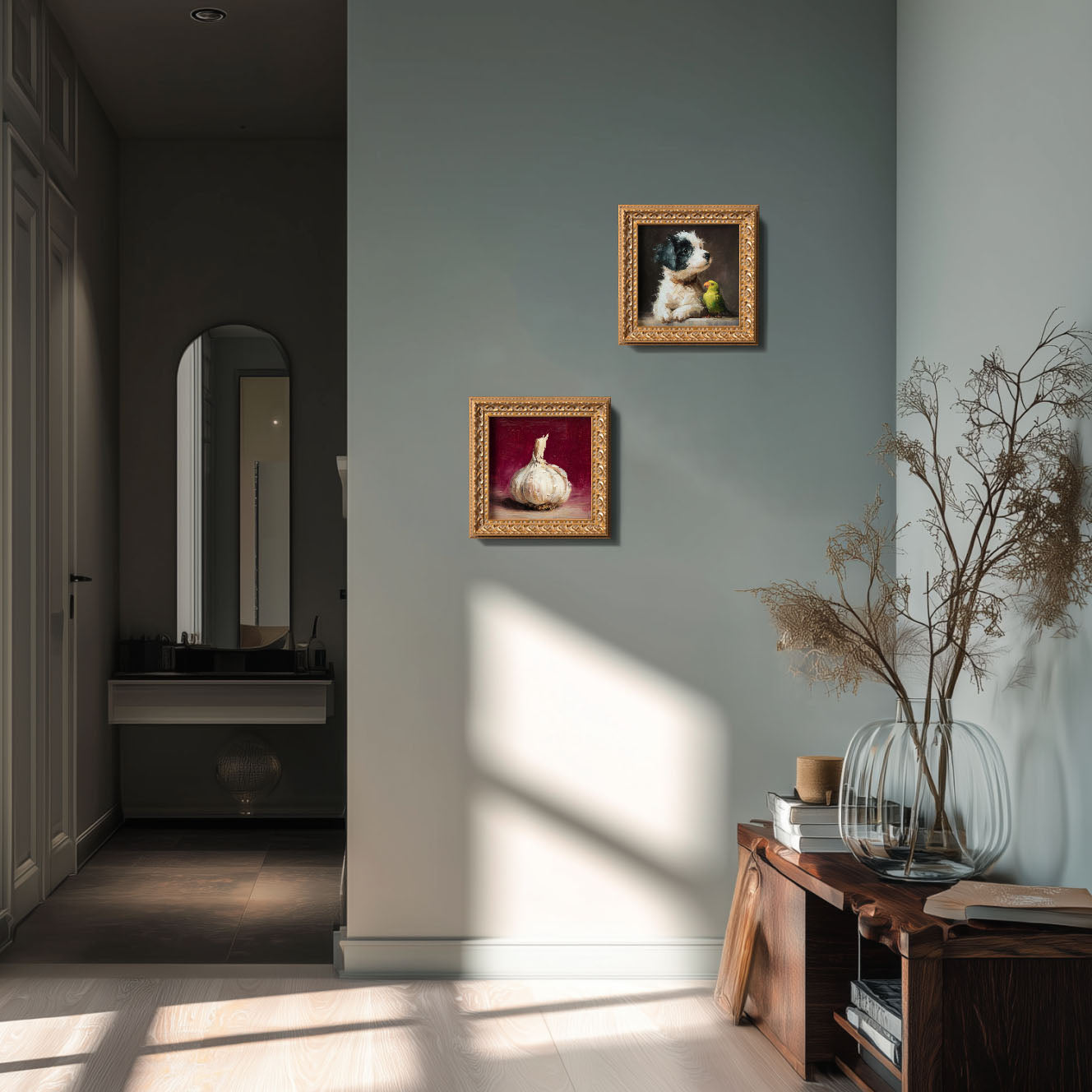 Original Garlic Oil Painting, Hand Painted Food Artwork, Still Life, Small Kitchen Wall Art Decor, Christmas Gift for Friends, Gold Frame