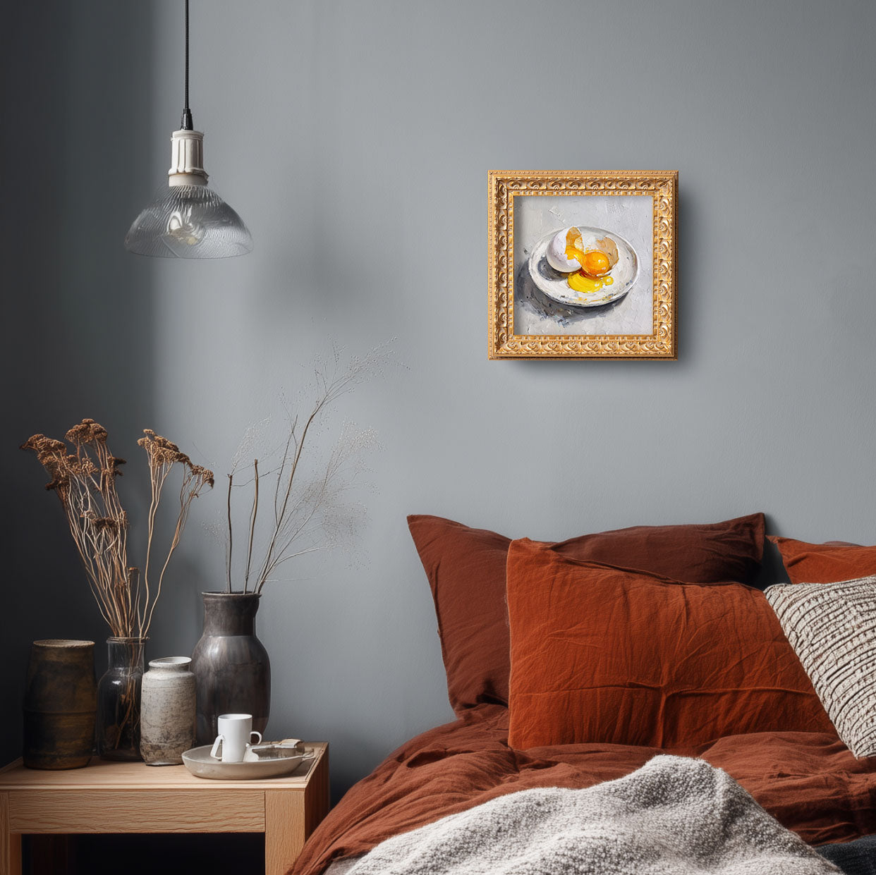 Eggs Still Life Oil Painting, Double Yolk Egg Art, Kitchen Wall Decor, Original Impasto Food Painting, Small Framed Art