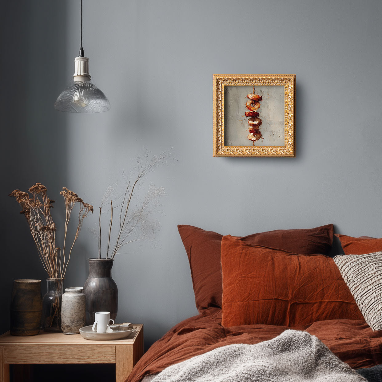 Grilled Skewers Still Life, Original Oil Painting, Food Art, Impasto Kitchen Wall Decor, Small Framed Artwork