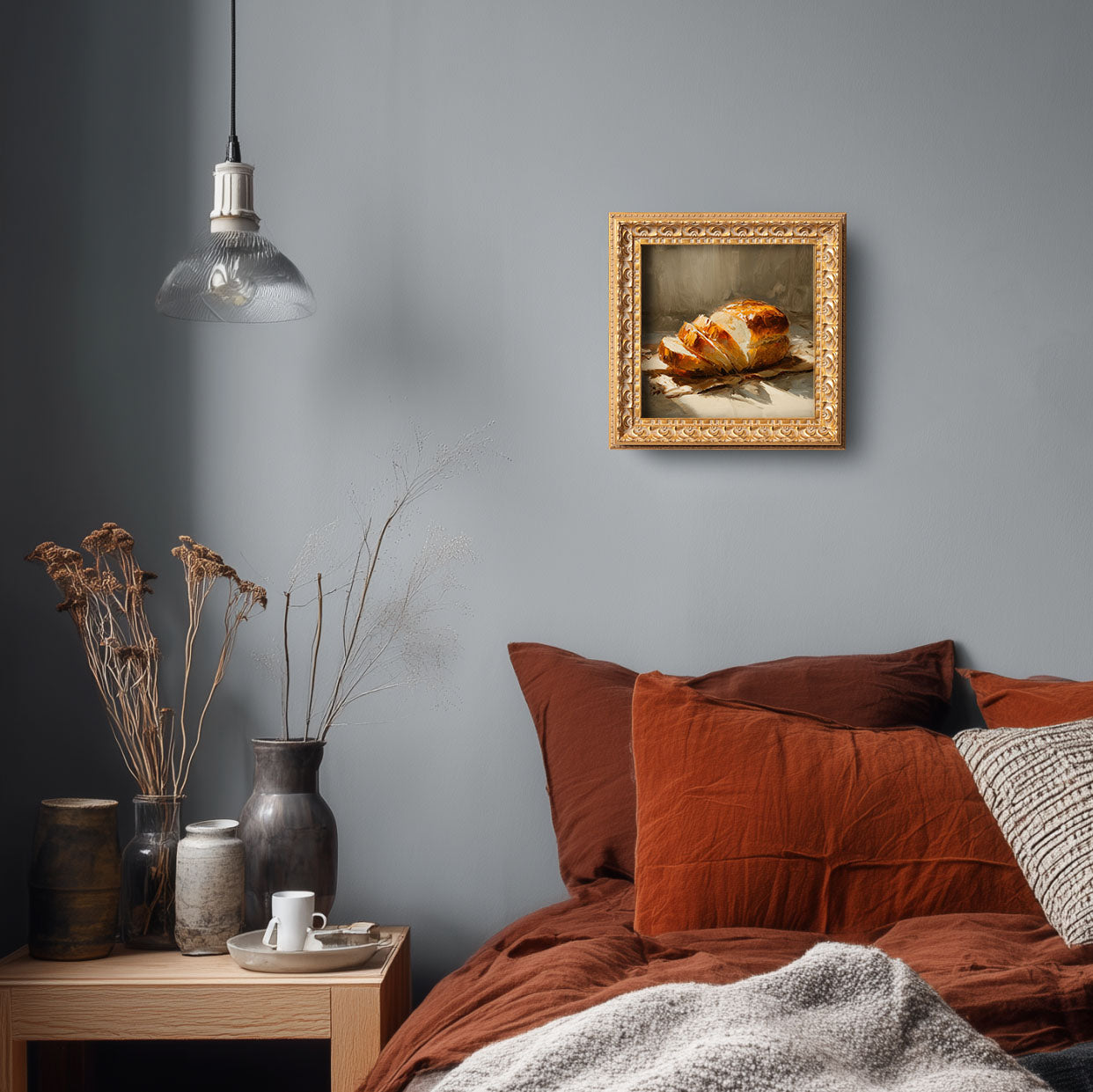 Loaf of Bread Still Life, Original Oil Painting, Food Art, Impasto Kitchen Wall Decor, Small Framed Artwork