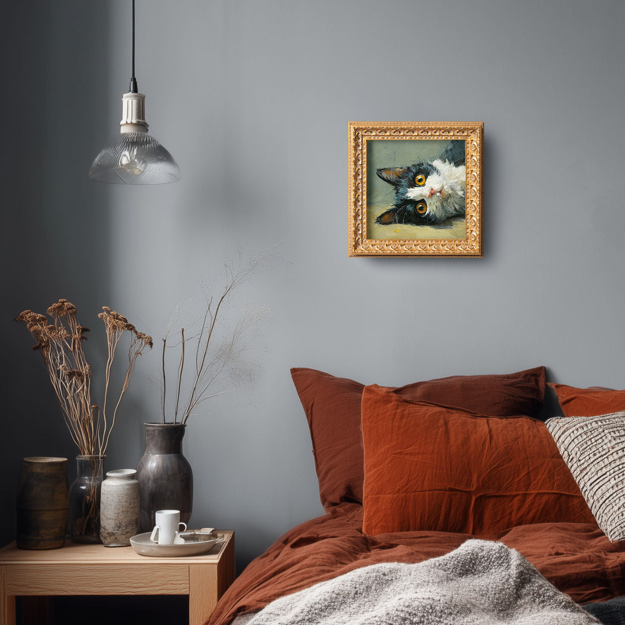 Black and White Cat Portrait, Original Oil Painting, Cute Kitten Art, Pet Portrait, Impasto Animal Wall Decor, Small Framed Art