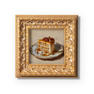 Still life Caramel Nut Cake Oil Painting,  Small Original Art, Hand Painted Artwork, Wall Art Decor, Gift for Friends, 5X5 Gold Framed
