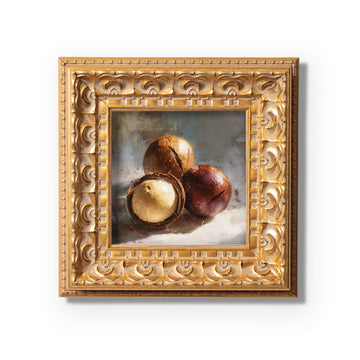 Still life Macadamia Nuts Oil Painting, Small Original Art, Hand Painted Artwork, Wall Art Decor, Gift for Friends, 5X5 Gold Framed