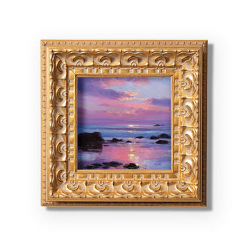 Small Coastal Sunset Oil Painting, Original Hand Painted, Landscape Wall Art, 5X5 Winter Decor, Abstract Artwork, Christmas Gift for Friends