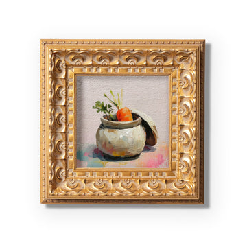 Original Oil Painting, Hand Painted Artwork, Still Life Food, Small Kitchen Wall Art Decor, Christmas Gift for Friend, Carrot in Ceramic Jar