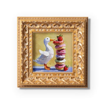 Small Original Hand Painted, Enjoying Duck Oil Painting, Living Room Wall Art Decor, 5X5 Gold Framed Artwork, Christmas Gift for Friends